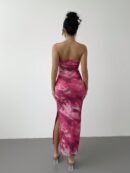 Vestido Strapless Tie Dye con Abertura Lateral y Ruched