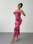 Vestido Strapless Tie Dye con Abertura Lateral y Ruched