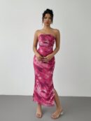 Vestido Strapless Tie Dye con Abertura Lateral y Ruched