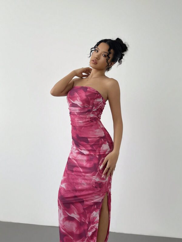 Vestido Strapless Tie Dye con Abertura Lateral y Ruched - Image 158