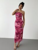 Vestido Strapless Tie Dye con Abertura Lateral y Ruched