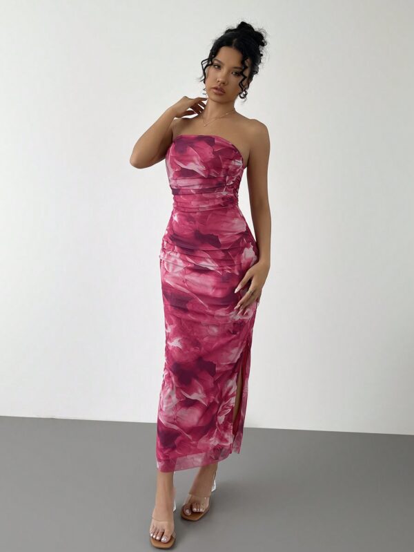 Vestido Strapless Tie Dye con Abertura Lateral y Ruched - Image 159