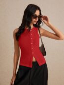 Top de Tanque Estilo Clásico con Botones y Raja Frontal