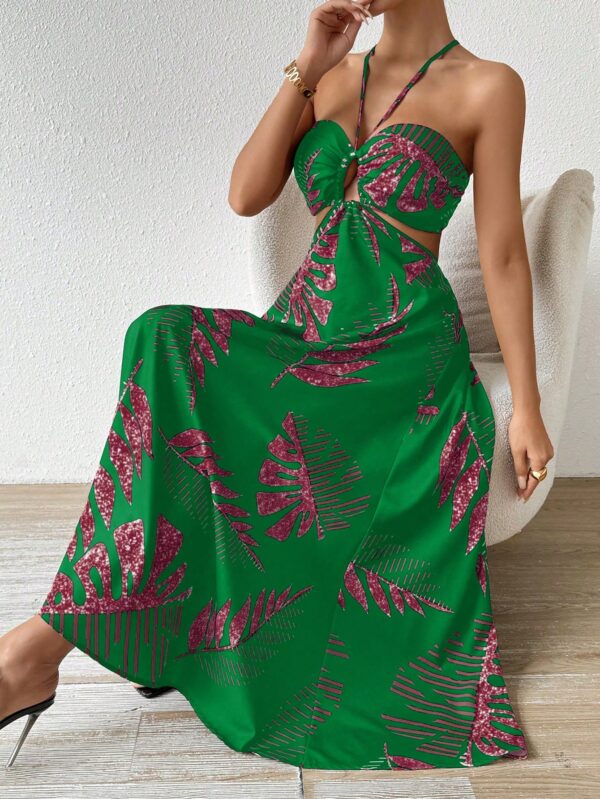 Vestido Largo Playero con Estampado Tropical y Espalda Descubierta - Image 3