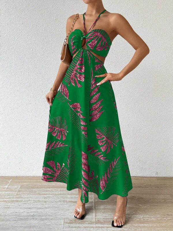 Vestido Largo Playero con Estampado Tropical y Espalda Descubierta - Image 4