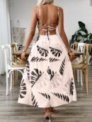 Vestido Largo Playero con Estampado Tropical y Espalda Descubierta