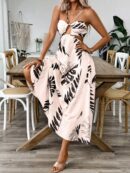 Vestido Largo Playero con Estampado Tropical y Espalda Descubierta