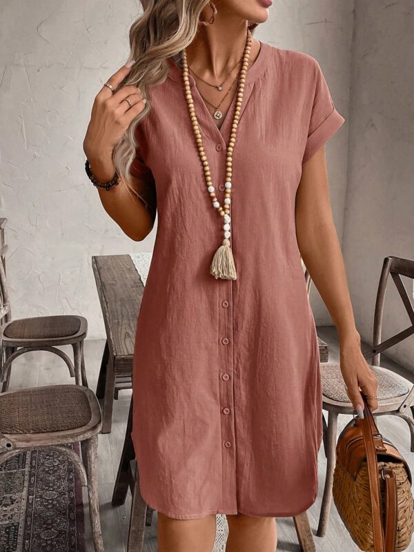 Vestido Mini Casual de Manga Corta con Botones Frontales - Image 24