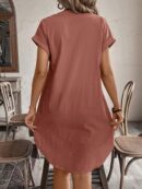 Vestido Mini Casual de Manga Corta con Botones Frontales