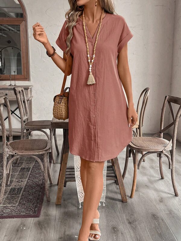 Vestido Mini Casual de Manga Corta con Botones Frontales - Image 26