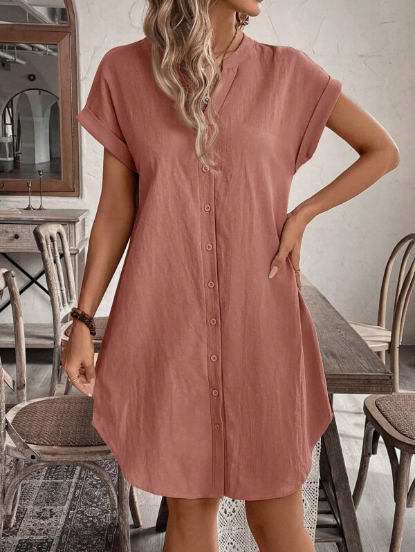 Vestido Mini Casual de Manga Corta con Botones Frontales - Image 28