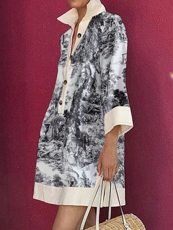Vestido Camisero Estampado de Manga Larga con Cuello Abotonado - Image 26