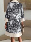 Vestido Camisero Estampado de Manga Larga con Cuello Abotonado