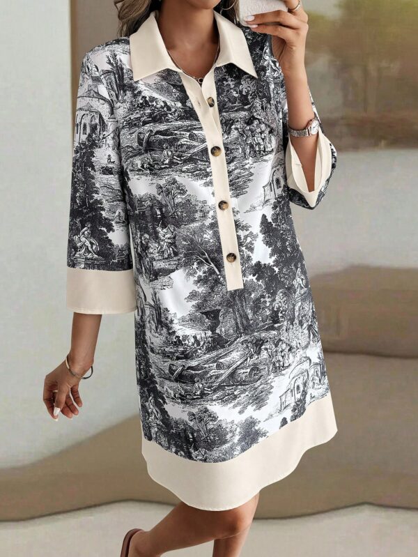 Vestido Camisero Estampado de Manga Larga con Cuello Abotonado - Image 30