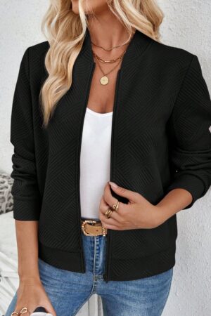 Chaqueta Tejida Jacquard Casual en Color Caqui