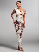 Vestido Bodycon Estampado Floral con Hombro Descubierto