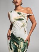 Vestido Bodycon Estampado Floral con Hombro Descubierto