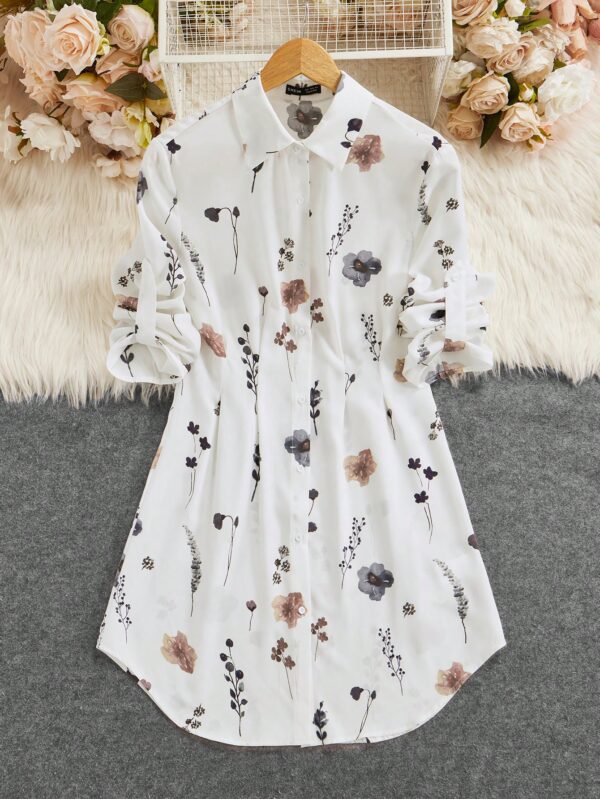 Vestido Camisero Floral de Otoño/Invierno Versátil y Elegante - Image 4