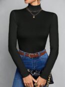 Top Cuello Alto Ajustado en Color Sólido Ideal para Otoño e Invierno