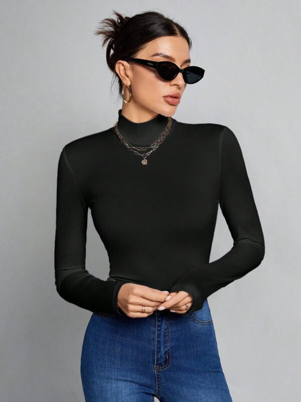 Top Cuello Alto Ajustado en Color Sólido Ideal para Otoño e Invierno - Image 4