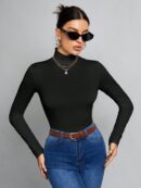 Top Cuello Alto Ajustado en Color Sólido Ideal para Otoño e Invierno