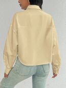 Camisa Casual Manga Larga con Bolsillo y Hombros Caídos