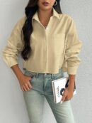 Camisa Casual Manga Larga con Bolsillo y Hombros Caídos
