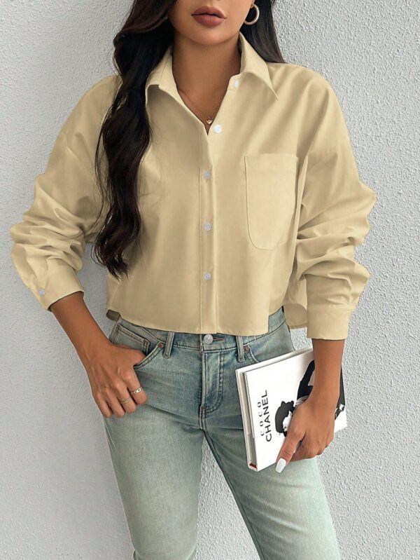 Camisa Casual Manga Larga con Bolsillo y Hombros Caídos - Image 88