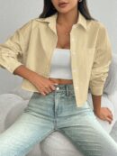 Camisa Casual Manga Larga con Bolsillo y Hombros Caídos