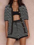 Set Casual de Camisa a Rayas y Shorts Sueltos