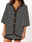 Set Casual de Camisa a Rayas y Shorts Sueltos