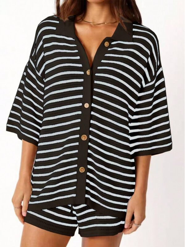 Set Casual de Camisa a Rayas y Shorts Sueltos - Image 7
