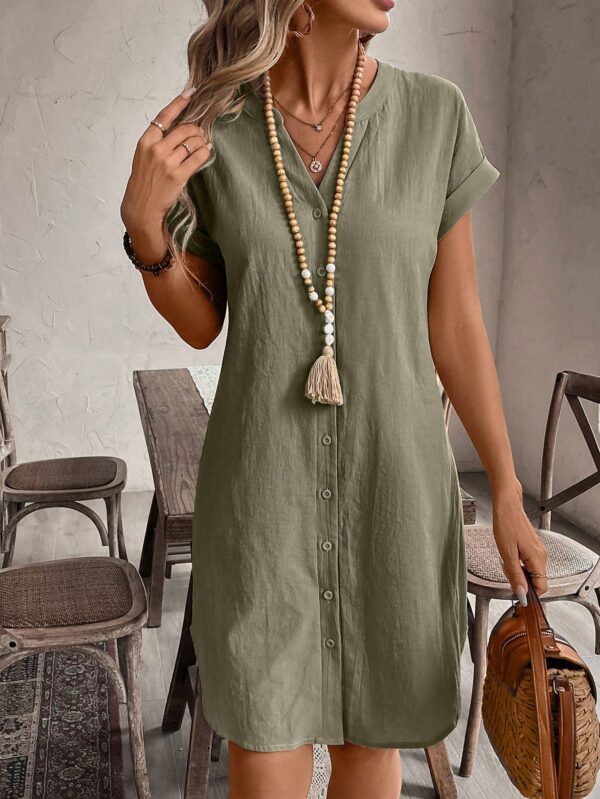Vestido Mini Casual de Manga Corta con Botones Frontales - Image 8