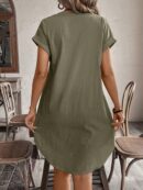 Vestido Mini Casual de Manga Corta con Botones Frontales