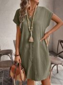 Vestido Mini Casual de Manga Corta con Botones Frontales