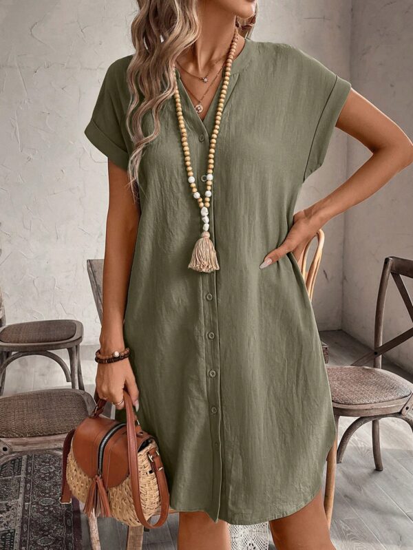 Vestido Mini Casual de Manga Corta con Botones Frontales - Image 13
