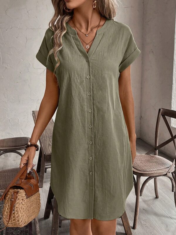 Vestido Mini Casual de Manga Corta con Botones Frontales - Image 11