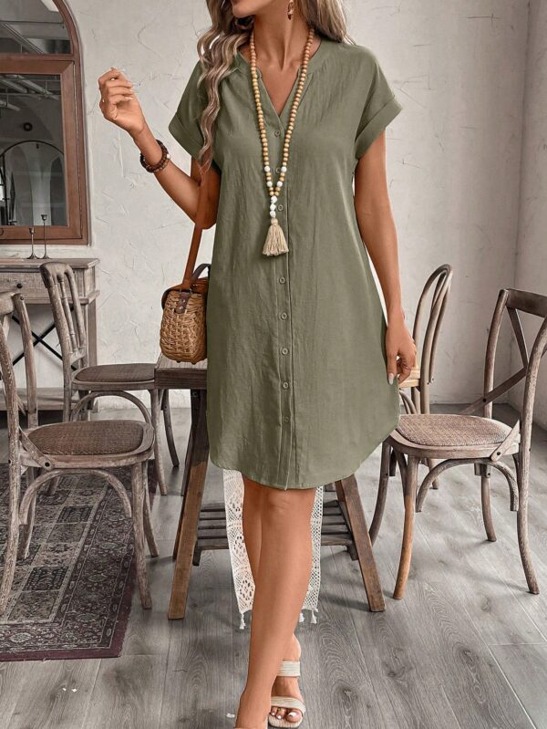 Vestido Mini Casual de Manga Corta con Botones Frontales - Image 12
