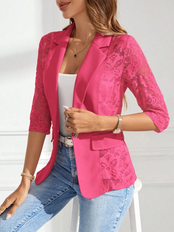 Chaqueta Elegante con Detalles de Encaje y Botón Único - Image 14