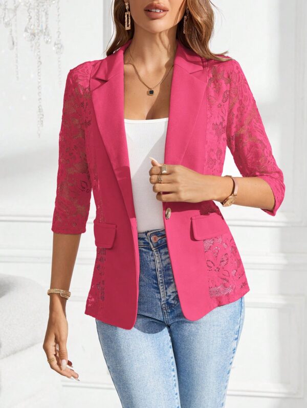 Chaqueta Elegante con Detalles de Encaje y Botón Único - Image 17