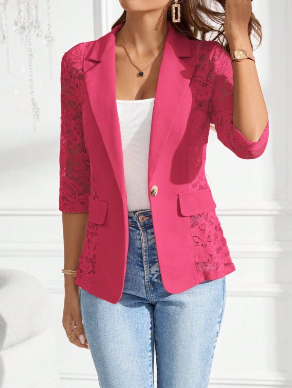 Chaqueta Elegante con Detalles de Encaje y Botón Único - Image 19