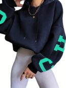 Buzo con Capucha Estampado de Letras, Manga Larga
