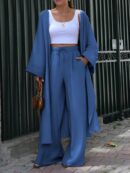 Conjunto Casual de Abrigo Largo y Pantalón Ancho de Lino