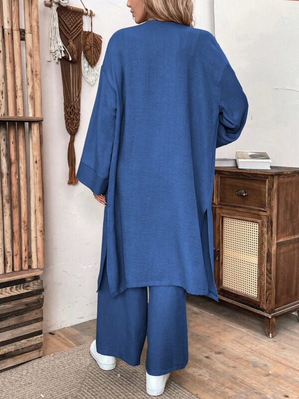 Conjunto Casual de Abrigo Largo y Pantalón Ancho de Lino - Image 35
