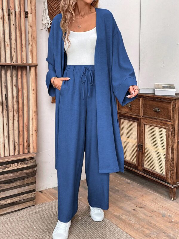 Conjunto Casual de Abrigo Largo y Pantalón Ancho de Lino - Image 36