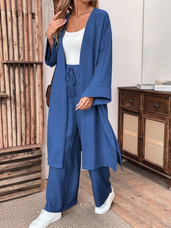 Conjunto Casual de Abrigo Largo y Pantalón Ancho de Lino - Image 37