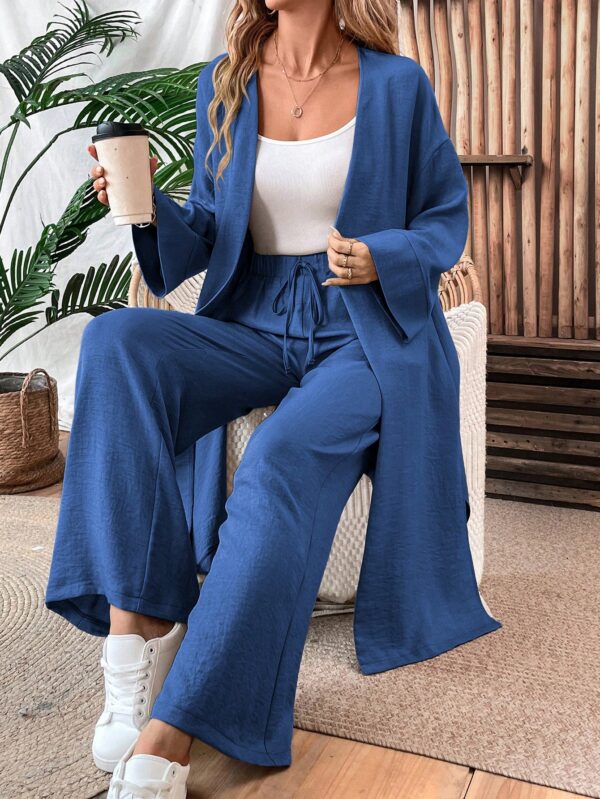 Conjunto Casual de Abrigo Largo y Pantalón Ancho de Lino - Image 38