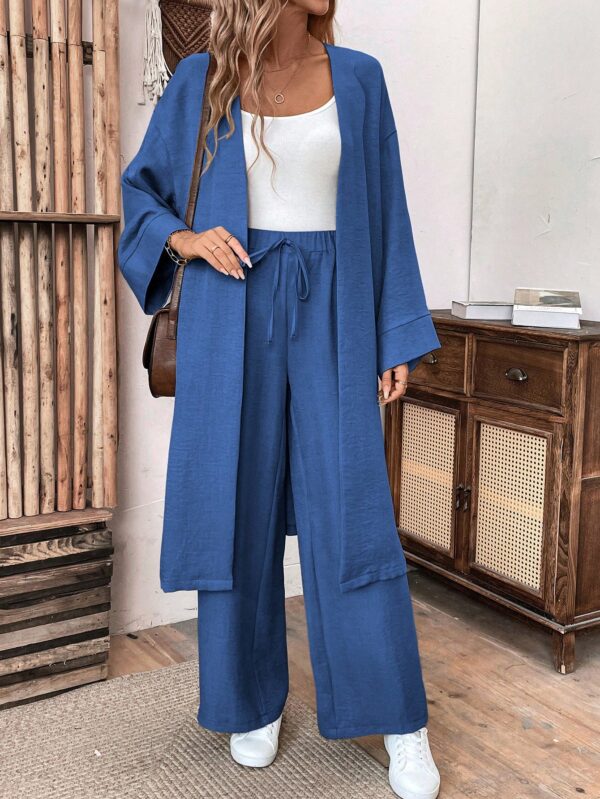 Conjunto Casual de Abrigo Largo y Pantalón Ancho de Lino - Image 39
