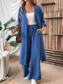 Conjunto Casual de Abrigo Largo y Pantalón Ancho de Lino
