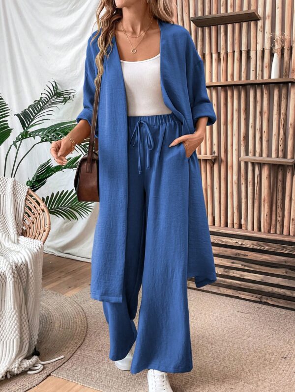 Conjunto Casual de Abrigo Largo y Pantalón Ancho de Lino - Image 40